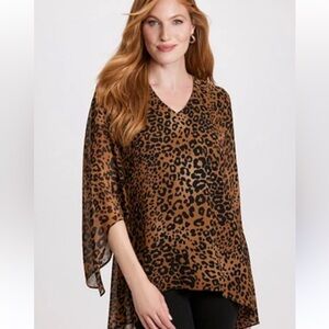 Laura Leopard Print V-Neck Blouse Brown
